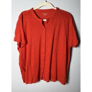EILEEN FISHER 100% linen Orange short sleeve BUTTON UP Shirt / Sweater Size 1X